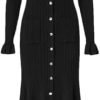 Women's Four-Season Solid Knit Dress Long Sleeve Button Down Casual Ankle Length