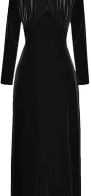 Women Long Sleeve Fitted Dress High Waist Velour Bodycon Dress Warm Package Hip Dress for Casual Street Style(Black,X-L)