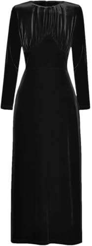 Women Long Sleeve Fitted Dress High Waist Velour Bodycon Dress Warm Package Hip Dress for Casual Street Style(Black,X-L)