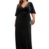 Women's Retro V-Neck Ruffles Sleeves A-line Velvet Maxi Winter Plus Size Formal Dress 00861-DA