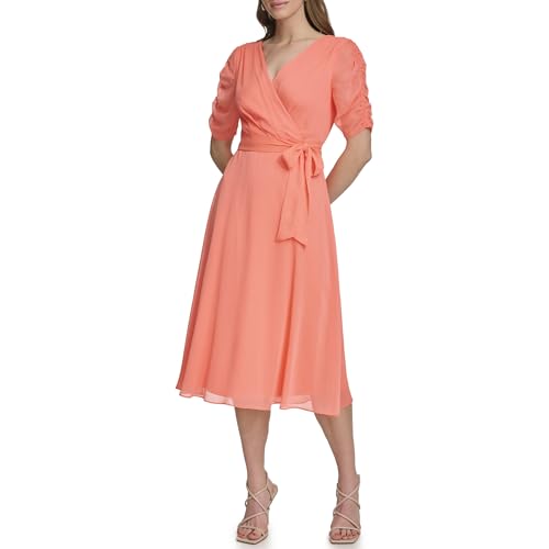 Womens 3/4 Sleeve Faux Wrap Dress