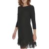 Womens 3/4 Sleeve Jersey/Chiffon Mix Ruffle Hem Dress