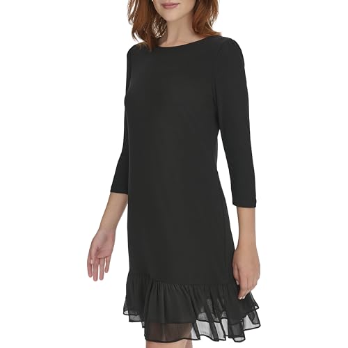 Womens 3/4 Sleeve Jersey/Chiffon Mix Ruffle Hem Dress
