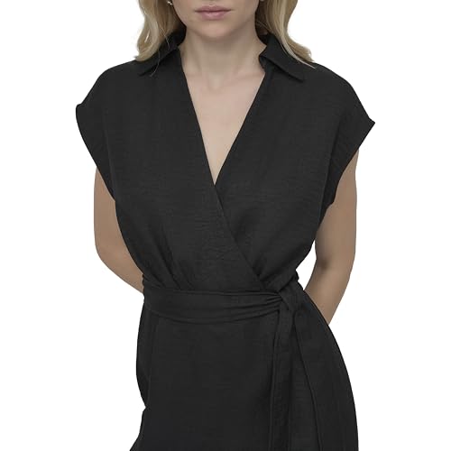 Women's Sleeveless Collared Neck Midi Dress with Removable Belt