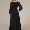 Women's Fall Elegant A Line V Neck Ruched High Low Long Sleeve Formal Wedding Guest Dresses 2043