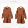 Fall Dresses for Women 2025 Long Sleeve V Neck Textured Casual Lightweight Tiered Ruffle A-Line Mini Babydoll Dress
