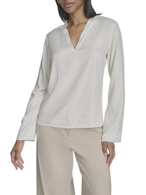 Womens Long Sleeve V-Neck Loose Fit Top