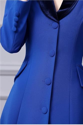 Women V-Neck Long Sleeve Single-Breasted High-Waisted Solid Color Office Dress