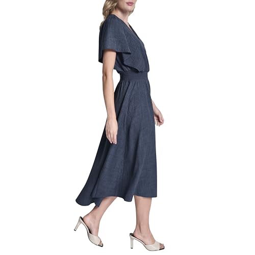 Womens Flutter Sleeve V-Neck Fit & Flare Maxi Dress