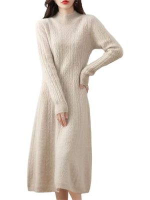 Dresses Cashmere Sweater Knitted Long Dress Merino Wool Women Turtleneck Office Skirt Clothes