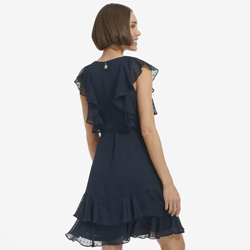 Women's Ruffle Trim Tie Waist Chiffon Mini Dress