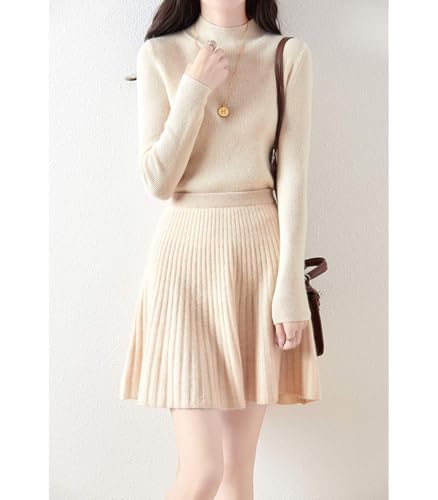 Short Skirt Women's Fall Winter 100% Wool Knitted Skirt Girl's Ribbed Elastic Waist Skirts