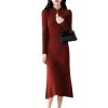 Women's Wool Knitted Cheongsam Chinese Style Long Sleeve Dress for Fall Winter