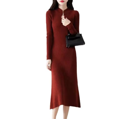 Women's Wool Knitted Cheongsam Chinese Style Long Sleeve Dress for Fall Winter
