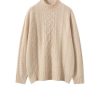 Women's Long Sleeve 100 Percent Cashmere Mock Neck Cable Knitting Pullover Fall Winter Thick Soft