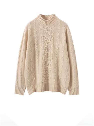 Women's Long Sleeve 100 Percent Cashmere Mock Neck Cable Knitting Pullover Fall Winter Thick Soft