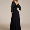 Women's Plus Size V-Neck Sparkle Sequins Chiffon 3/4 Sleevess Formal Dresses 0751-PZ