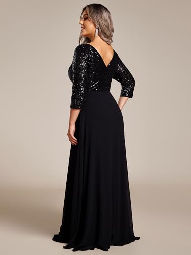 Women's Plus Size V-Neck Sparkle Sequins Chiffon 3/4 Sleevess Formal Dresses 0751-PZ
