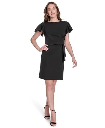 Women's Flounce Sleeve Side Drape Fully Lined Sheath Dress