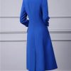 Women V-Neck Long Sleeve Single-Breasted High-Waisted Solid Color Office Dress