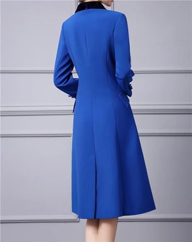 Women V-Neck Long Sleeve Single-Breasted High-Waisted Solid Color Office Dress