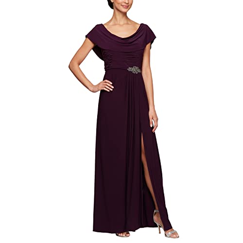 Womens Long Cowl Neckline Mother of The Bride Dress, Formal Event Gown (Petite and Regular Sizes)