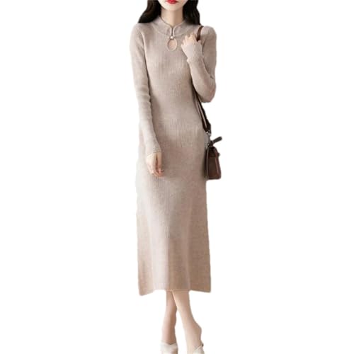 Women's Wool Knitted Cheongsam Chinese Style Long Sleeve Dress for Fall Winter