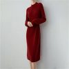 Women's Cashmere Knit Dress Half High Collar Slim Fit Loose Wool Sweater Dress
