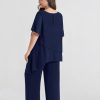 2025 Plus Size Mother of The Bride Pant Suits 2 Piece Chiffon Sets Ruffle Asymmetric Layers Wedding Guest Outfit