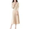 Women's Wool V-Neck Pullover Dress Comfortable Merino Wool Slim-Fit Flared A-Line Pleated Cashmere Sweater