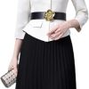 Women Long Sleeve Lace-Up Pleated Crewneck Patchwork Party Dress
