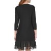 Womens 3/4 Sleeve Jersey/Chiffon Mix Ruffle Hem Dress