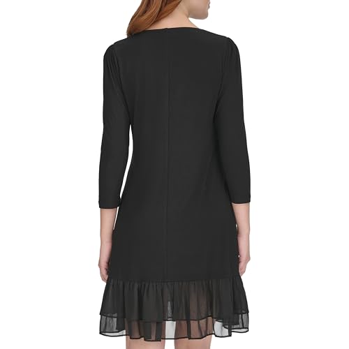 Womens 3/4 Sleeve Jersey/Chiffon Mix Ruffle Hem Dress