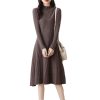 Womens Fashion Half High Collar Pure Wool Slim Fit Solid Color Bottom Fashion A Line Knitted Dress