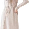 Women's Wool Knit Dress Warm V Neck Long Sleeve Casual Sweater Dress for Fall Winter