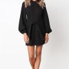 Womens Fall Elegant Long Lantern Sleeve Short Dress Wedding Guest Crewneck Tie Waist Knit Cocktail Dresses