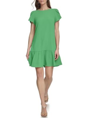 Womens Tulip Sleeve Ruffle Hem Mini Dress