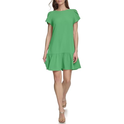 Womens Tulip Sleeve Ruffle Hem Mini Dress