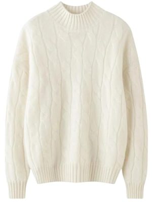 Women's Cable Knit 100 Percent Cashmere Mock Neck Pullover Casual Fall Winter Thick Soft Warm Sweater