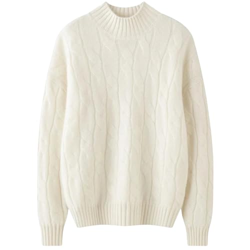 Women's Cable Knit 100 Percent Cashmere Mock Neck Pullover Casual Fall Winter Thick Soft Warm Sweater