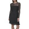 Women's Long Sleeve Jewel Neck Mini Ruffle Hem Dress with Removable Belt