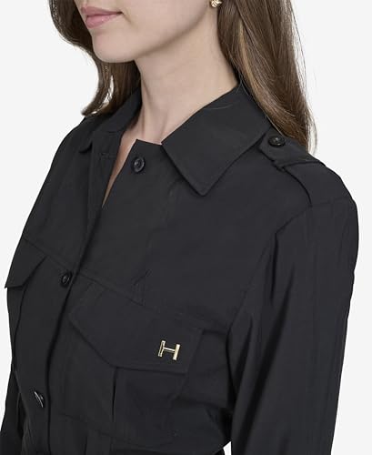 Women's Wear to Work Collared V-Neck Long Sleeve Shirt Dress