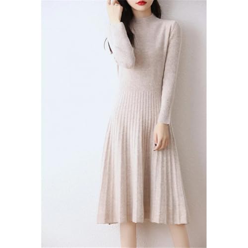 Women's Half-Mock Neck Slim-Fit A-Line Wool Knit Dress Perfect for Fall and Winter