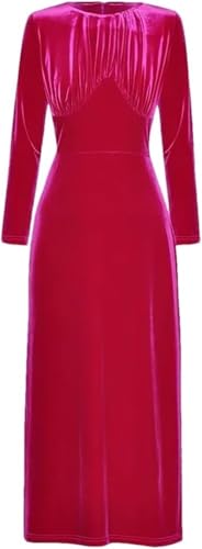 Women Long Sleeve Fitted Dress High Waist Velour Bodycon Dress Warm Package Hip Dress for Casual Street Style(Rose Red,XX-L)
