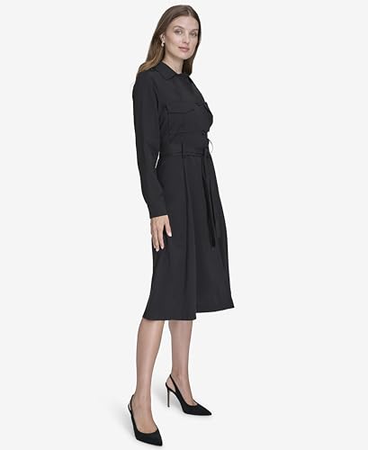 Women's Wear to Work Collared V-Neck Long Sleeve Shirt Dress