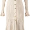 Women V-Neck Stretch Knit Long Sleeve Bodycon Dress Ruffled Hem Fishtail Irregular Button Elegant Outfit