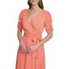 Womens 3/4 Sleeve Faux Wrap Dress