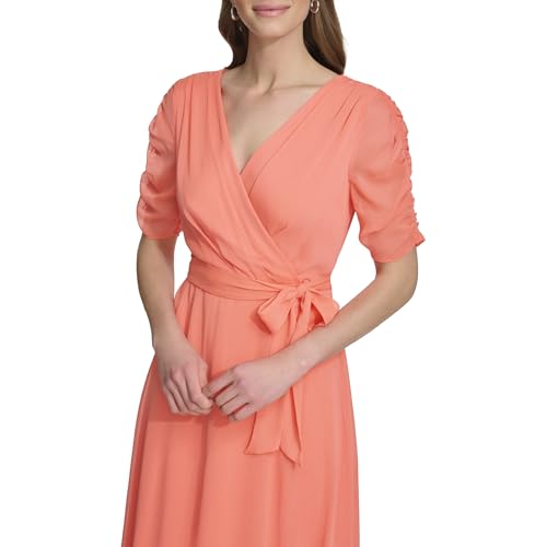 Womens 3/4 Sleeve Faux Wrap Dress