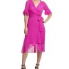 Women's Ruffle Sleeve Surplice Tie Fit & Flare Midi Dress
