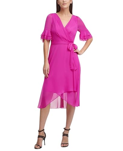 Women's Ruffle Sleeve Surplice Tie Fit & Flare Midi Dress
